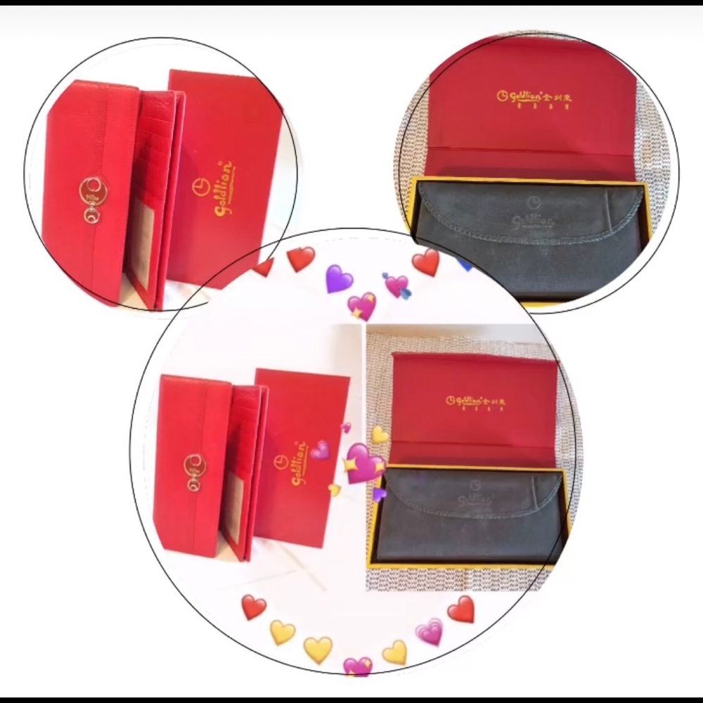 NWT Genuine Leather Red Long Wallet with Box and Dust Bag